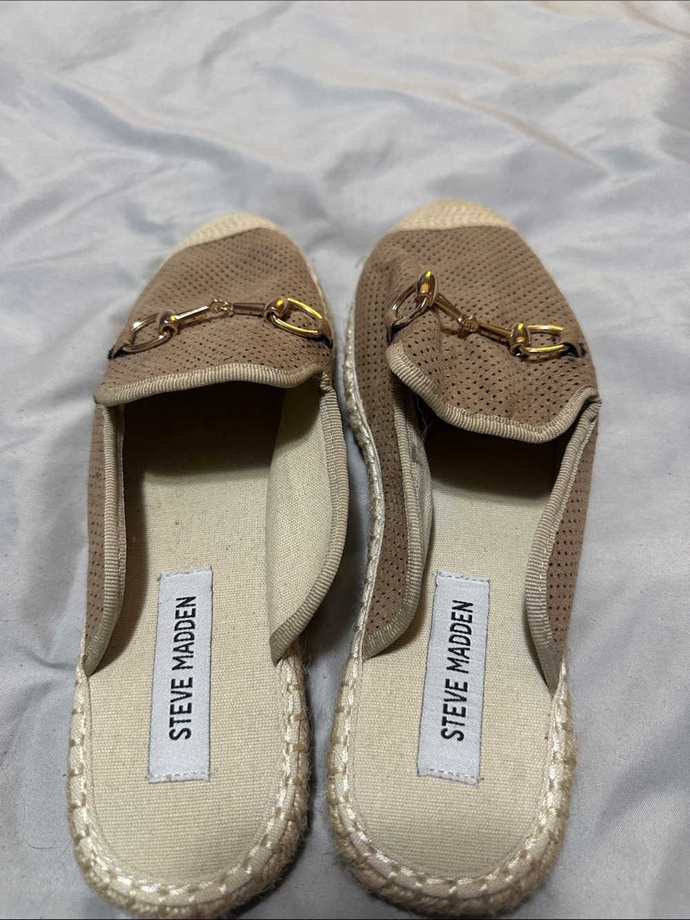 Steve Madden Taupe Perforated Espadrille Loafers with Gold Bit